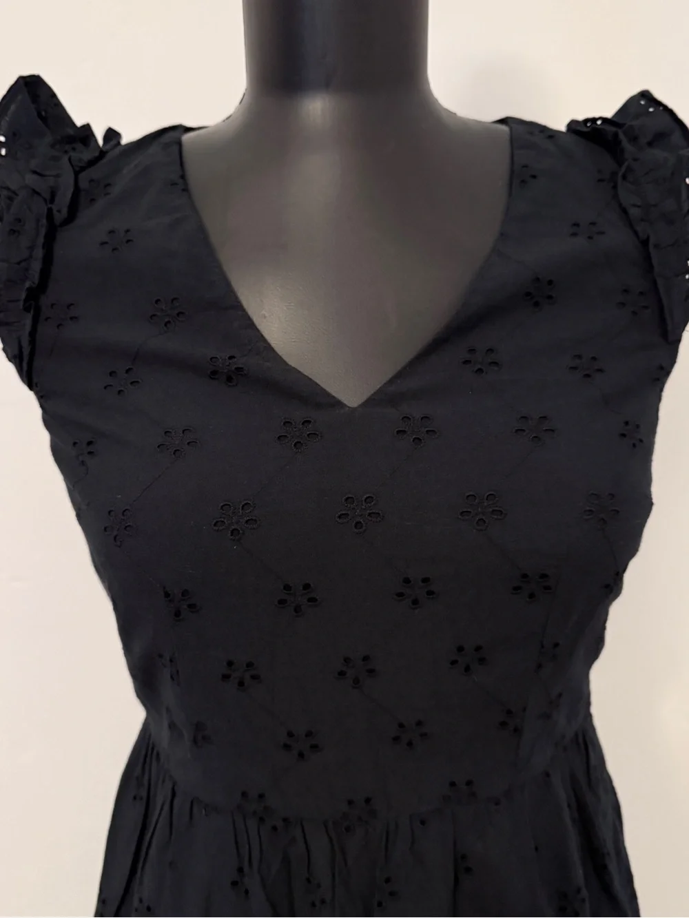 J. Crew Black Eyelet Tiered Midi Dress with Ruffle Sleeves Size 0